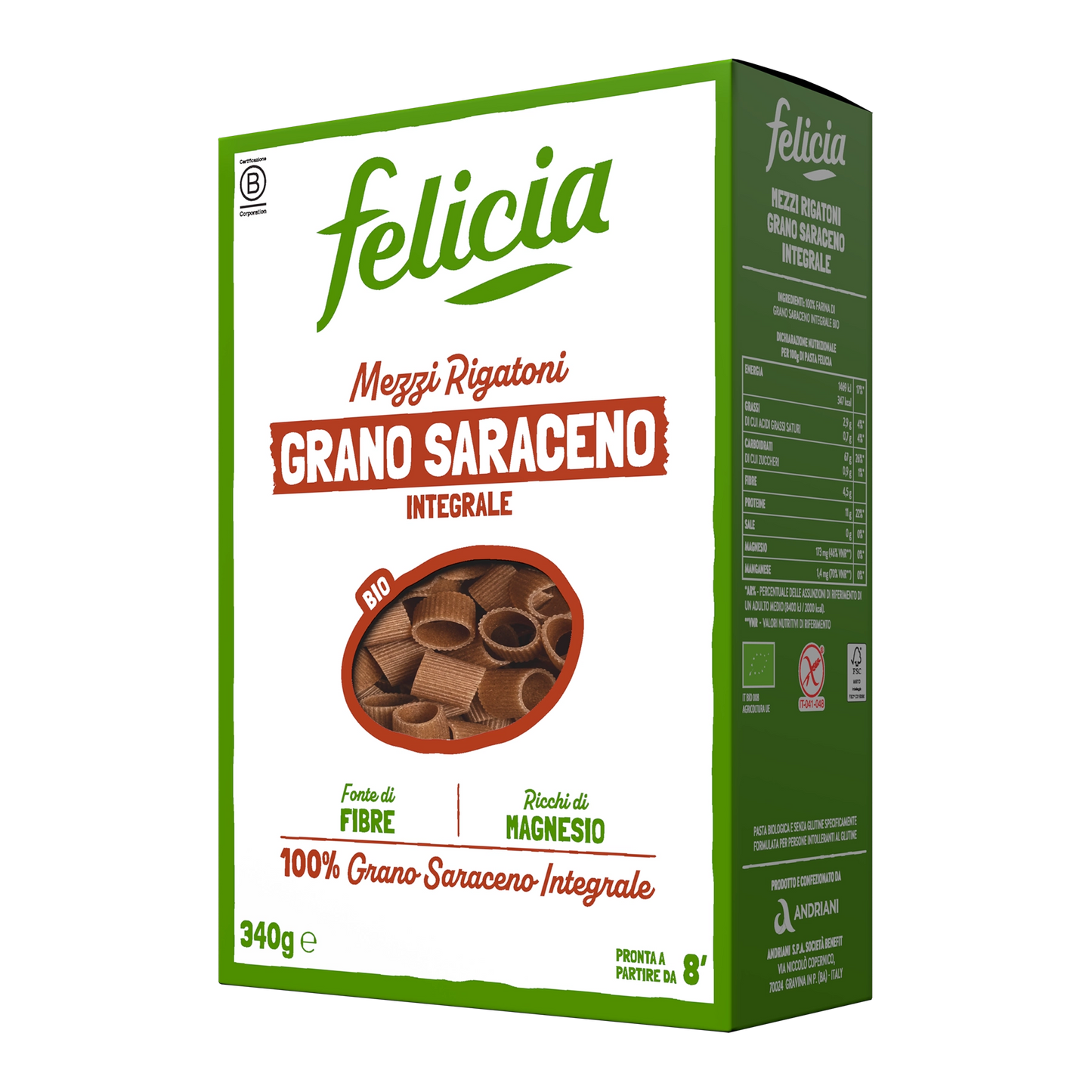 MEZZI RIGATONI DI GRANO SARACENO INTEGRALE SENZA GLUTINE - FELICIA