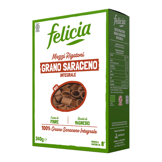MEZZI RIGATONI DI GRANO SARACENO INTEGRALE SENZA GLUTINE - FELICIA