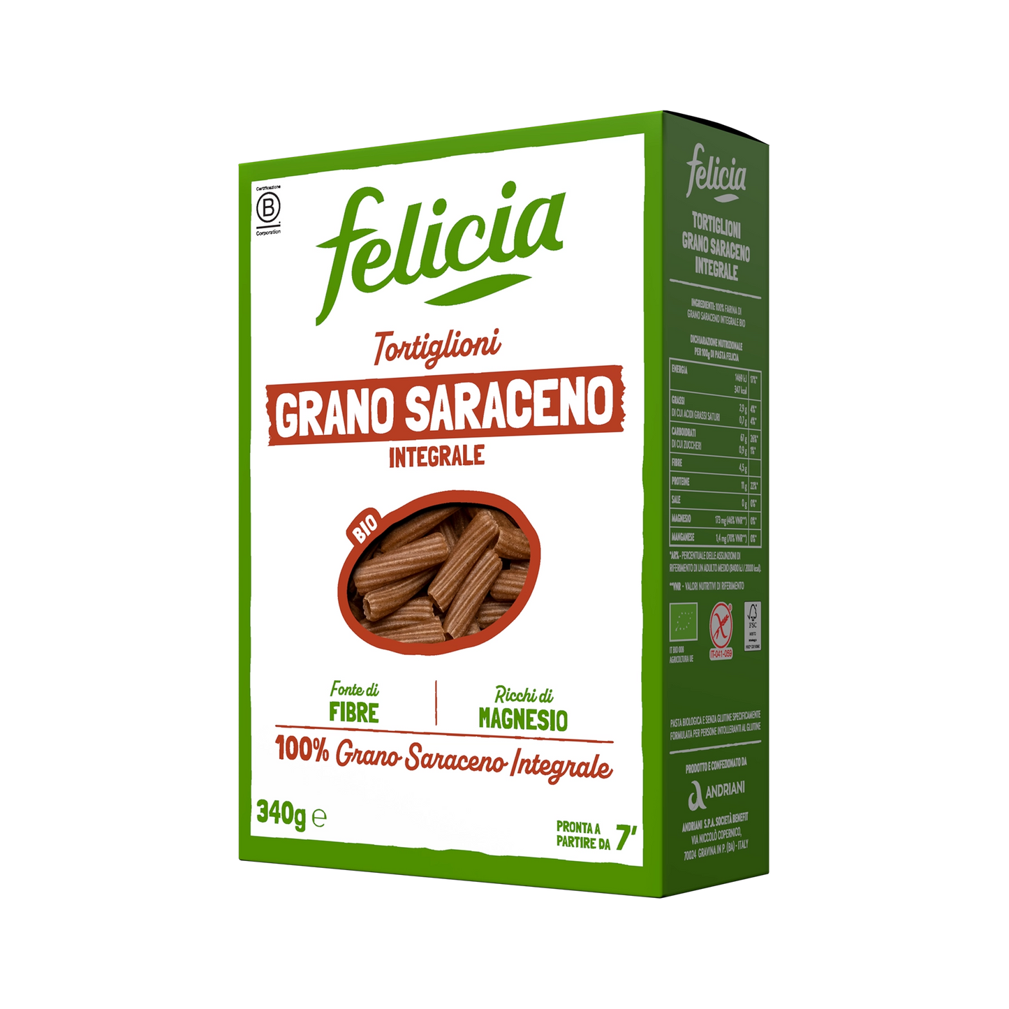 TORTIGLIONI DI GRANO SARACENO INTEGRALE SENZA GLUTINE - FELICIA